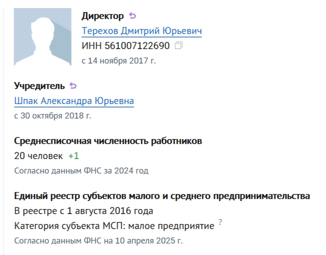 Директор фирмы — Дмитрий Терехов | Источник: Checko.ru