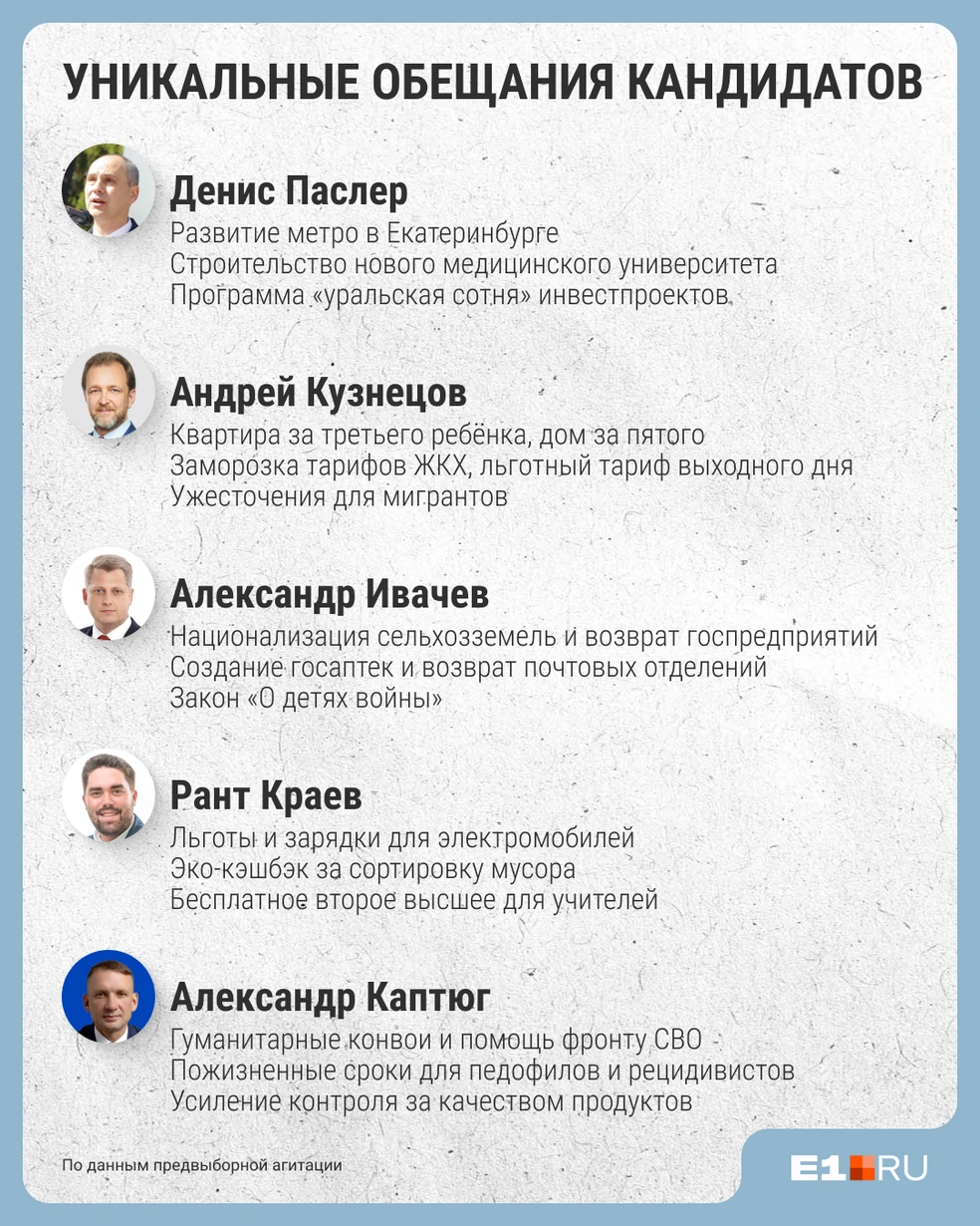В некоторых пунктах кандидаты проявили изобретательность | Источник: Филипп Сапегин / E1.RU