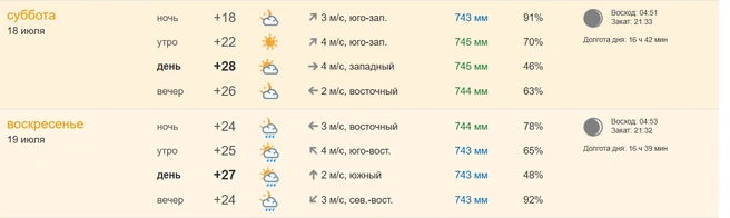 В воскресенье будет дождь  | Источник: скриншот с сервиса «Погода NGS55.RU»