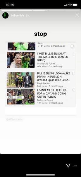 Билли Айлиш зашеймила своих подражателей на YouTube