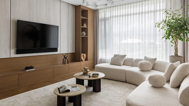 Природные фактуры и домашняя сауна: квартира 185 м² в Астане