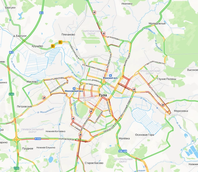 Дорожная ситуация в Туле | Источник: yandex.ru/maps