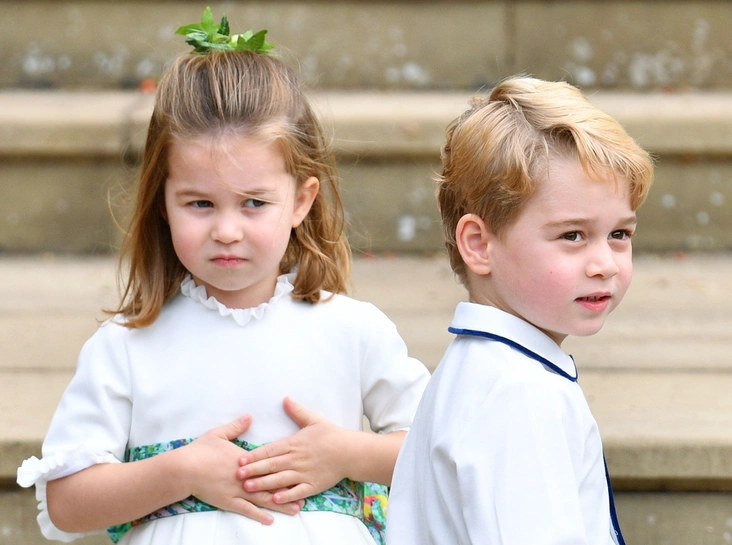 Шарлотта и Джордж на свадьбе принцессы Евгении и Джека Бруксбэнка, 12 октября 2018 года