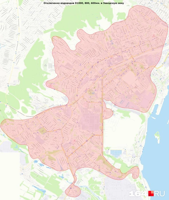 Так выглядит карта отключения воды в Заводском районе Саратова | Источник: МУПП «Саратовводоканал» / Telegram