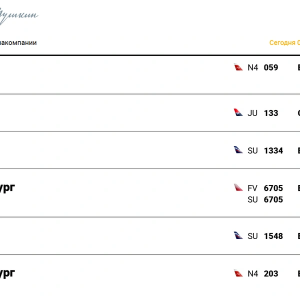 Фрагмент онлайн-табло Шереметьево на вылет | Источник: svo.aero