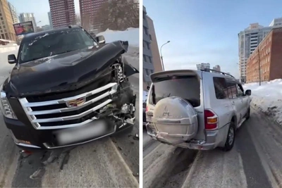 Cadillac Escalade and Mitsubishi Pajero collide on Voennaya Street