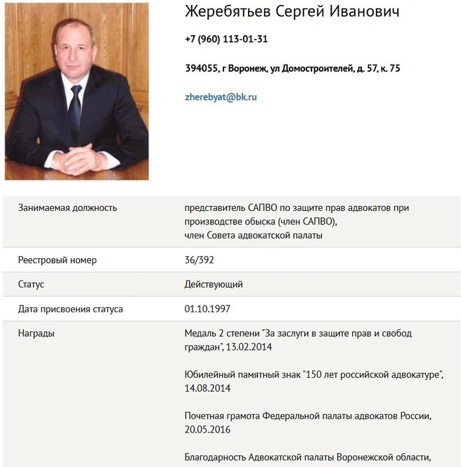 Вину в покушении на мошенничество, говорят в СКР, Сергей Жеребятьев признал | Источник: Адвокатская палата Воронежской области / advpalata.vrn.ru