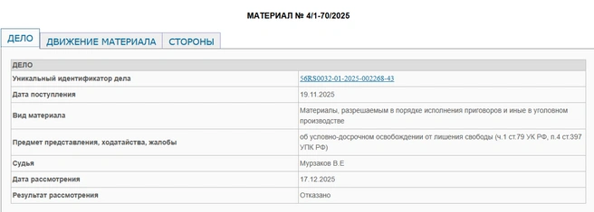 Информация об отказе в УДО опубликована на официальном сайте суда | Источник: Соль-Илецкий районный суд Оренбургской области