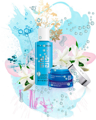Hydra Sparkling, Givenchy, пудра для умывания One-minute Glow Powder Daily Micropeeling и крем-маска Short Night Recovery Moisturizing Mask/Cream