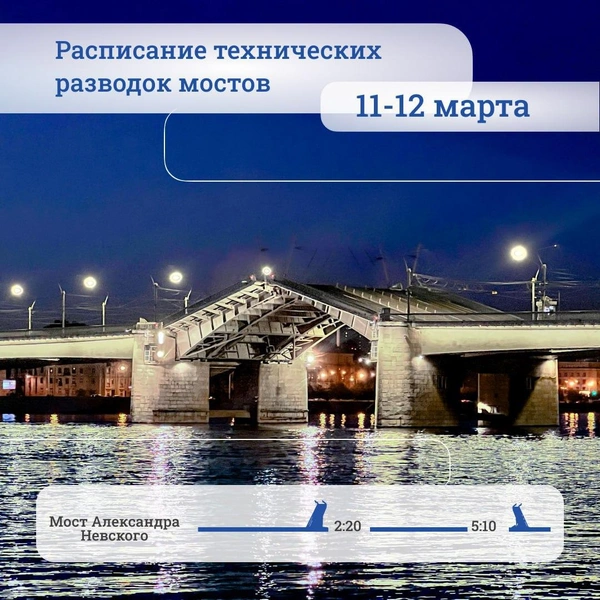 Какие мосты разведут в Петербурге на неделе | Источник: СПб ГБУ «Мостотрест»