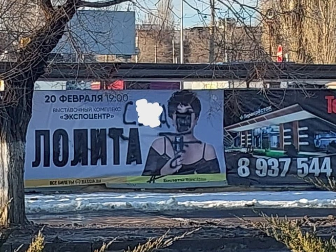Баннер на севере города также был испорчен неизвестными. | Источник: читатель V1.RU