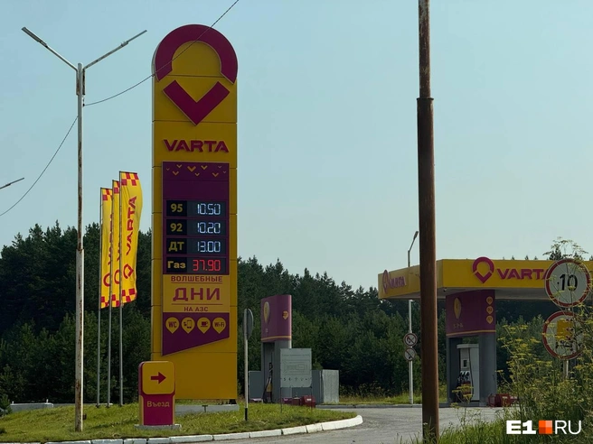 Бензин по 110 рублей за литр уже никого не удивляет. На снимке заправка возле своротки на Алапаевск | Источник: Дарья Костомина / E1.RU