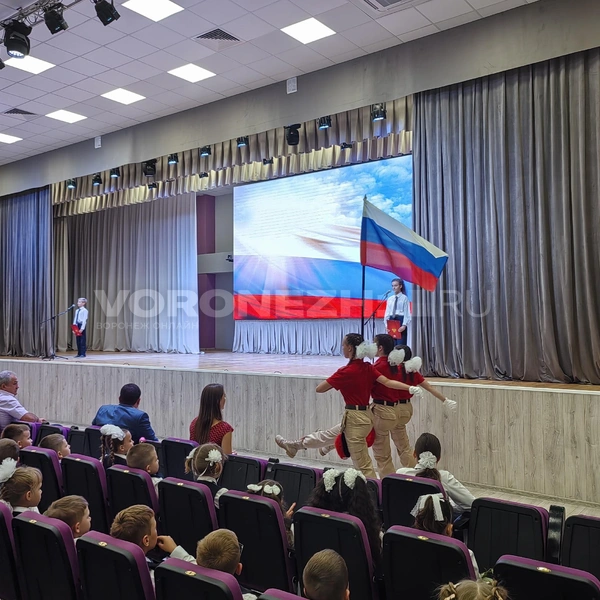 Юнармейцы вносят государственный флаг под гимн России | Источник: Андрей Пашинский / Voronezh1.ru