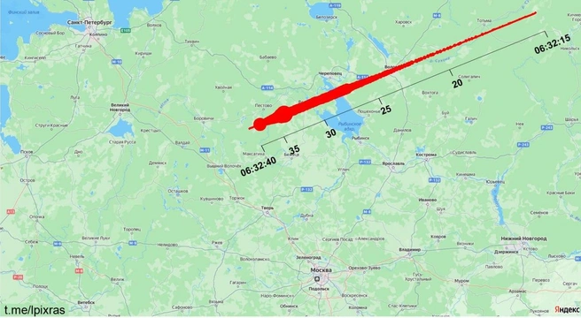 Фрагменты болида, осветившего подмосковное небо, могли долететь до трассы Москва — Петербург | Источник: Лаборатория солнечной астрономии (XRAS)