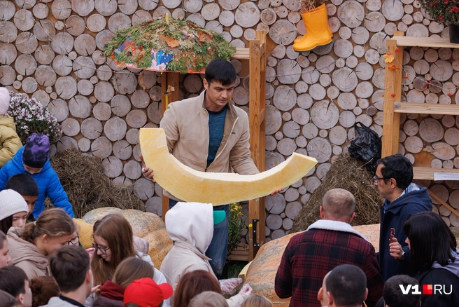 Никто из гостей не смог так же оперативно и легко порезать тыкву, как Юрий Яковлев | Источник: Алексей Волхонский / V1.RU