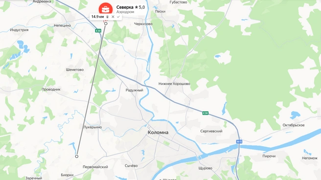 Расположение аэродрома Северка и примерного места крушения самолета | Источник: Яндекс.Карты