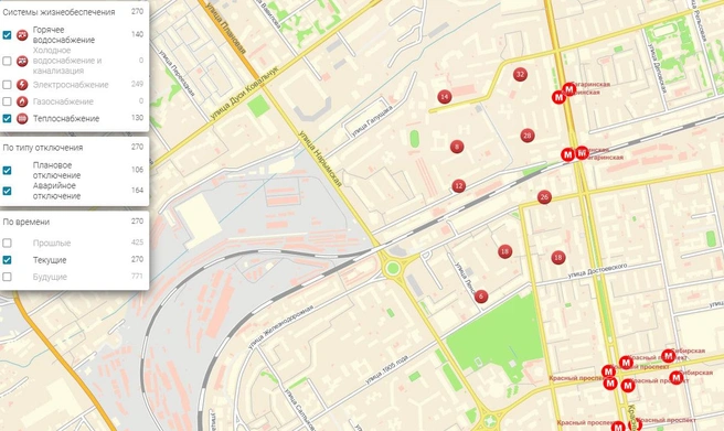 Тепло отключили в районе станции метро «Гагаринская» | Источник: map.novo-sibirsk.ru