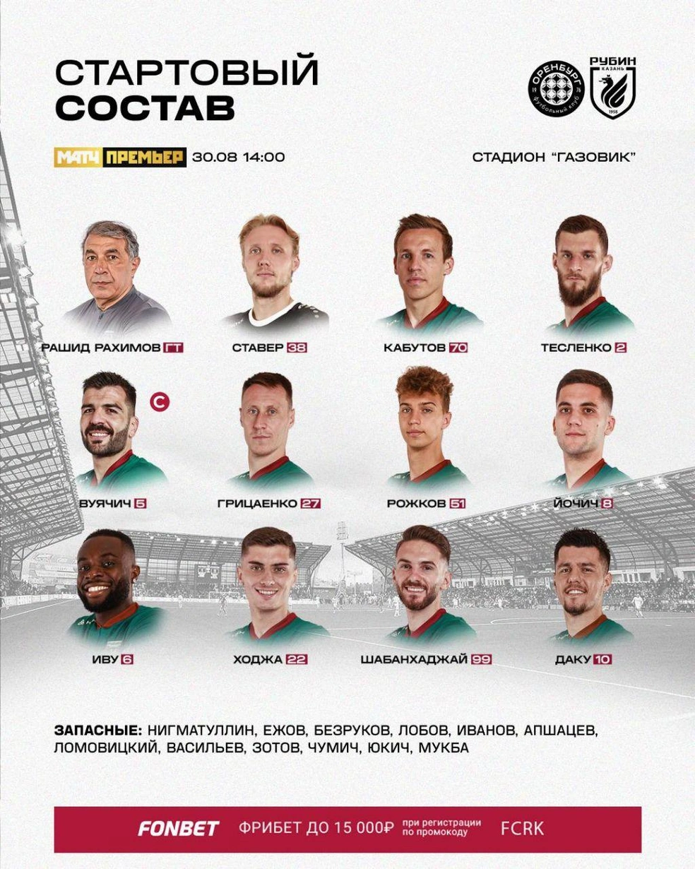 Стартовый состав гостей | Источник: ФК «Рубин» / t.me