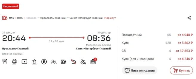 Место в СВ-вагоне стоит почти 18 тысяч рублей | Источник: официальный сайт РЖД