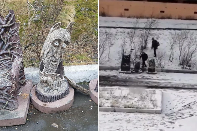 К утру скульптура оказалась разбита, ее судьбу прояснила запись с камеры | Источник: vk.com / norilsk_news