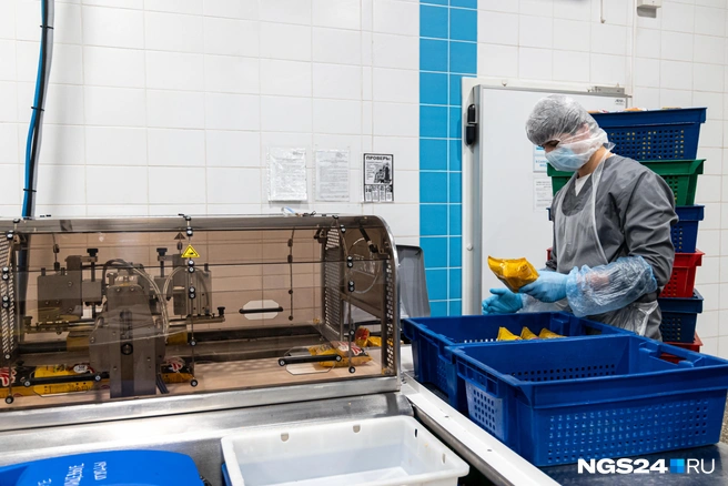 Упакованные бутерброды складывают в ящики | Источник: Мария Ленц / NGS24.RU