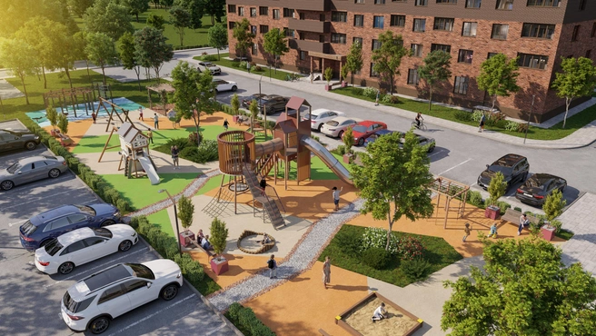 Внутри появится двор-парк с тропой здоровья | Источник: ЖК «Новые горизонты»