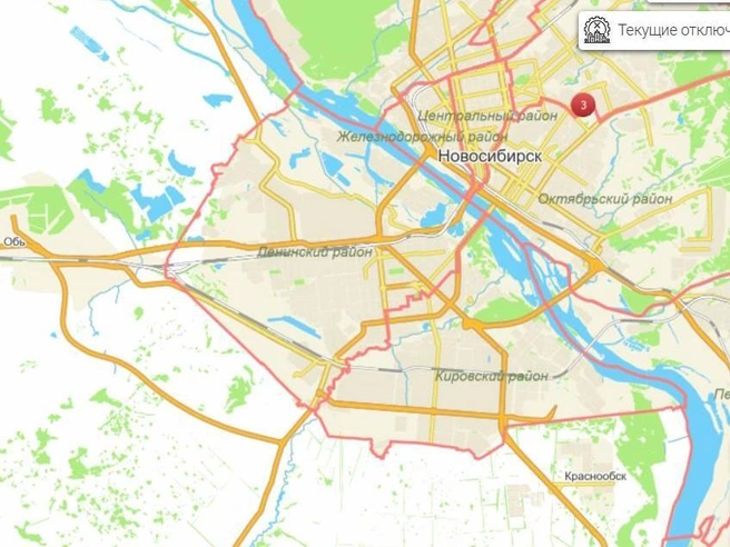 После 16:00 сведений об отключениях не поступало | Источник: map.novo-sibirsk.ru
