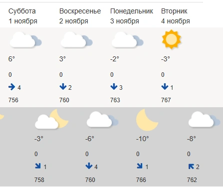 По прогнозу Росгидромета 4 ноября ожидается до -3 градусов днём | Источник: Гидрометцентр России / meteoinfo.ru