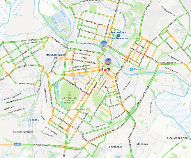 Дорожная ситуация в городе утром 14 октября | Источник: yandex.ru/maps