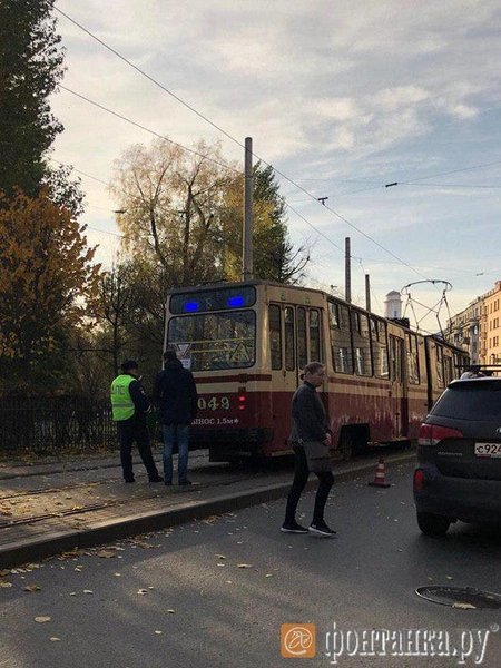 Дерзкий пешеход выстроил трамваи в очередь на Кронверкском. Движение встало в сторону Васильевского острова (фото) | Источник: читатель "Фонтанки"