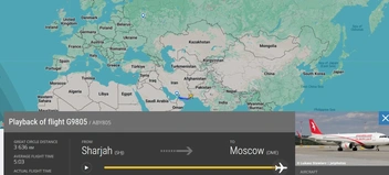 Как летит первый борт Air Arabia после возобновления рейсов Шарджа-Москва | Источник: flightradar24.com