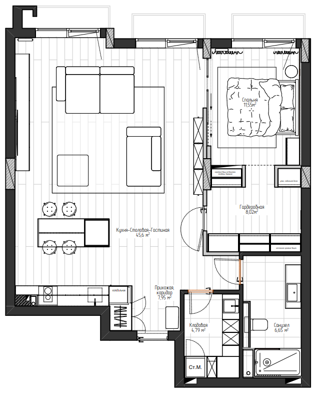 Светлая квартира 85 м² в Нижнем Новгороде