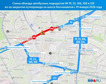 Автобусы № 19, 55, 106, 108 и 120 продолжат объезжать шоссе, как и раньше | Источник: Кирилл Хафизов / 59.RU