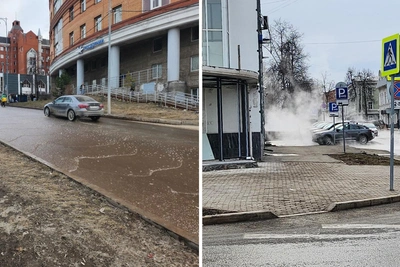 В Перми на перекрестке прорвало трубу с горячей водой