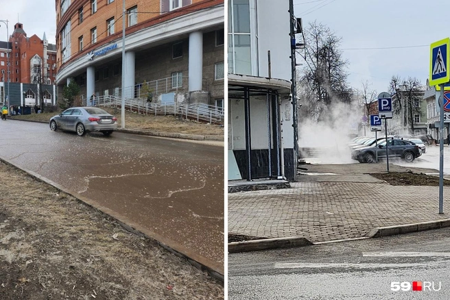 Горячая вода полилась по улице | Источник: Читатель 59.RU Canehka