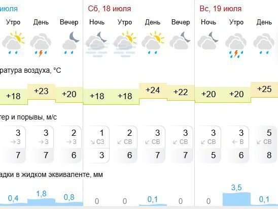 Дожди ожидаются как в субботу, так и в воскресенье. | Источник: Gismeteo.ru