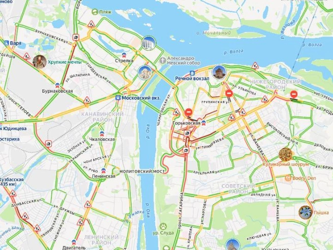 В центре Нижнего Новгорода произошло две аварии | Источник: Яндекс Карты