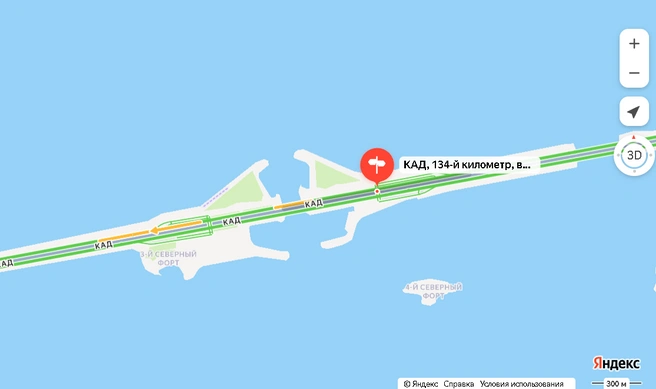 На дамбе Петербурга закрыли две полосы | Источник: «Яндекс.Карты»