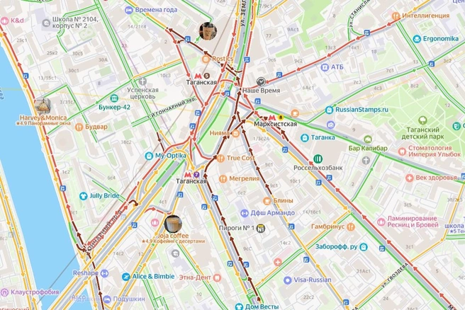 Движение в районе станции метро «Таганская» затруднено | Источник: Яндекс Карты