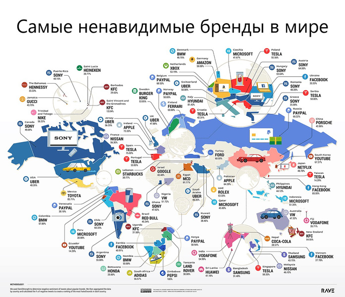 Карта: самые ненавидимые бренды в каждой стране мира