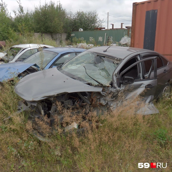 Летом без толщи снега было видно, что весь брошенный на площадке транспорт разбит, вероятно, в ДТП | Источник: Кирилл Хафизов / 59.RU