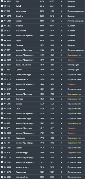 Задержки и отмены на вылет из аэропорта | Источник: официальный сайт аэропорта Минеральных Вод / mvairport.ru