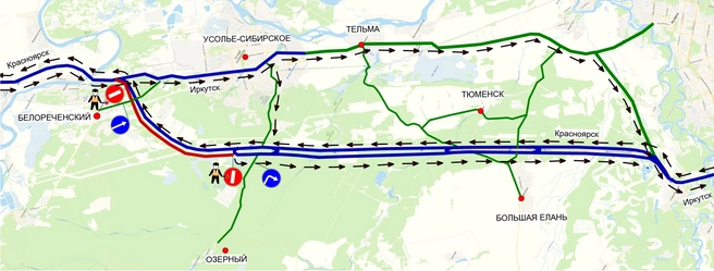 Схема движения по обходу Усолья-Сибирского 27 сентября | Источник: пресс-служба Упрдор «Прибайкалье»