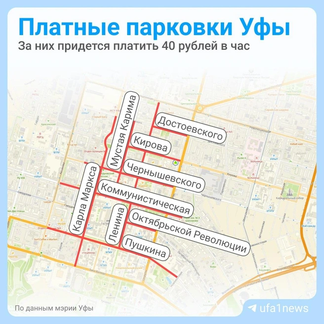 Часть центральных улиц пока доступны для бесплатной парковки | Источник: UFA1.RU