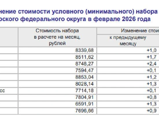 Приведены данные по стоимости потребительской корзины в регионах Сибирского федерального округа. | Источник: Новосибирскстат 