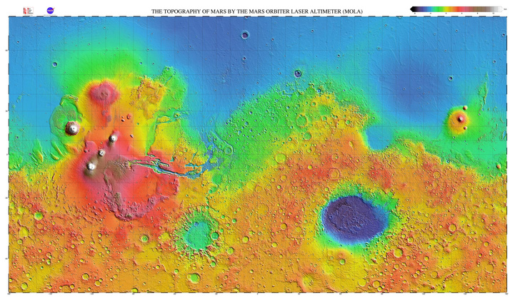 Как выглядела бы карта Марса, если бы он был покрыт водой, как Земля