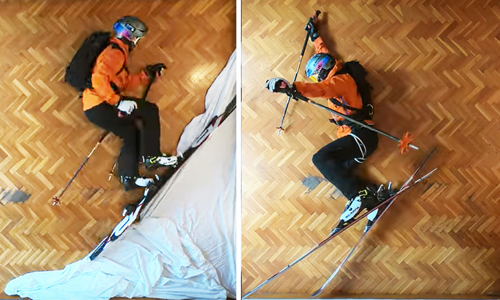 Парень снял душевную короткометражку, как кататься на лыжах в горах, не выходя из комнаты