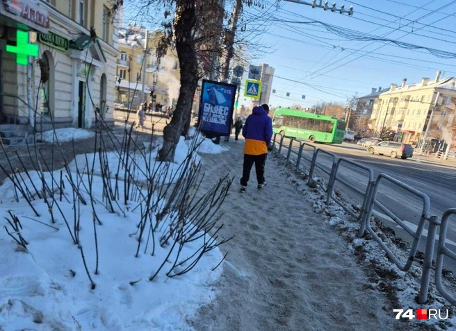 Вся пешеходная дорожка в «шишаках», между которыми лавируют пешеходы | Источник: читатель 74.RU