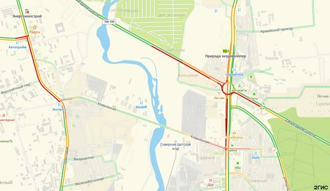 Пробки не только на Каштакском кольце | Источник: скриншот 2gis.ru