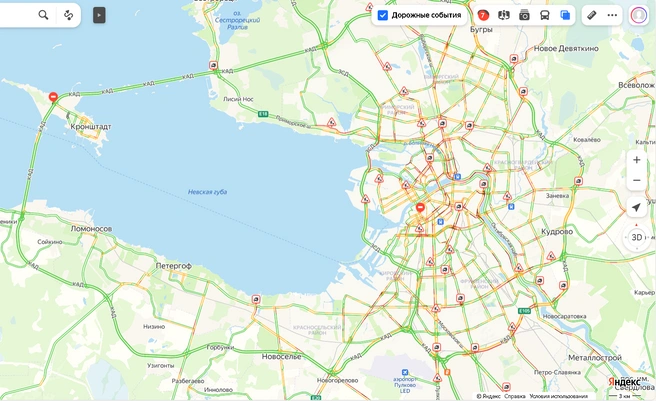 Необычно большие пробки выросли в Петербурге. Встали КАД и ЗСД | Источник: «Яндекс.Карты»